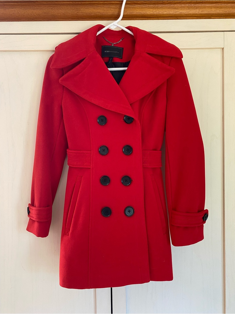 BCBGMaxAzria Red Double-Breasted Pea Coat